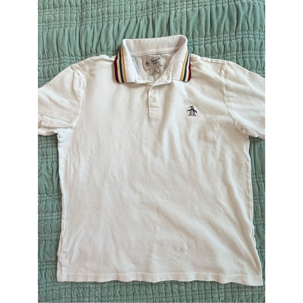 Original Penguin White Polo with Multicolor Striped Collar-med